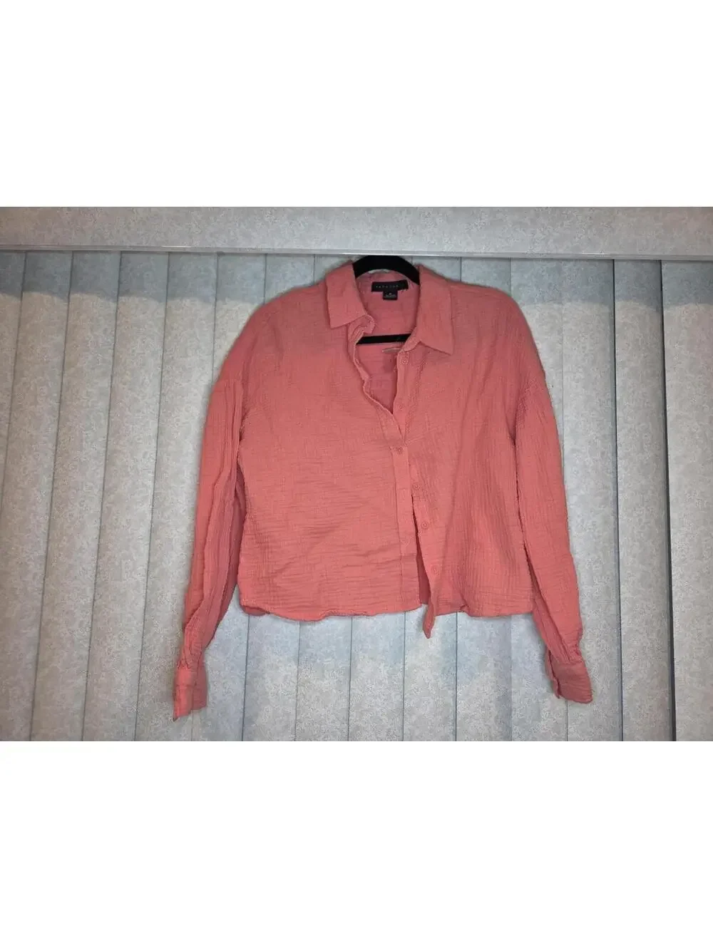 Sanctuary Coral Pink Crinkled Button Front Long Sleeve Blouse Size M